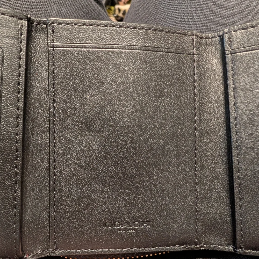 Coach Striped Multicolor Compact Wallet in Teal, Burgundy & Tan - Picture 2 of 6